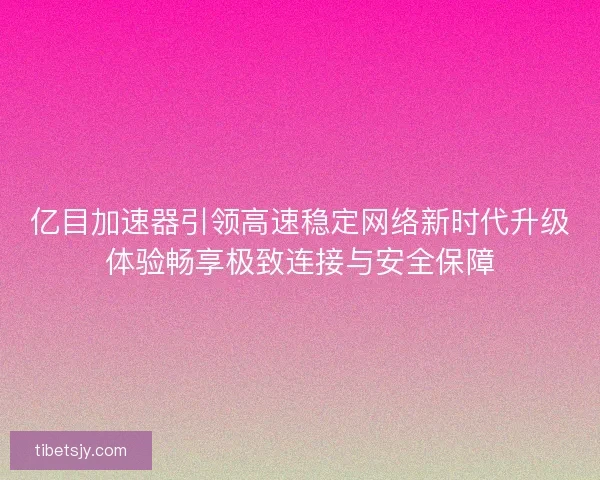 亿目加速器引领高速稳定网络新时代升级体验畅享极致连接与安全保障 亿目加速器引领高速稳定网络新时代升级体验畅享极致连接与安全保障